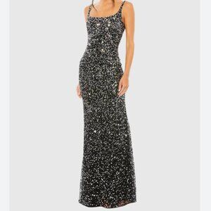 Women Mac Duggal Sequined Low Back Slip Gown Formal Prom in Black Size 2